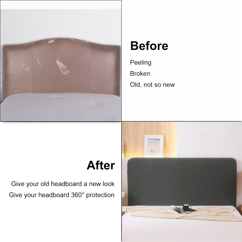 WOMACO Stretch Bed Headboard Slipcover 180 GSM Thick Fabric Solid Color Dustproof Bed Head Protector Cover for Bedroom DÃ©cor (Dark Gray, 47-55") - Image 2